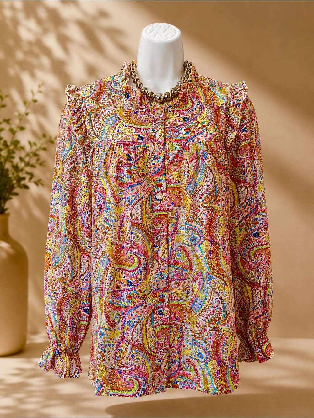 Paisley Print Long-Sleeve Blouse in Multicolor